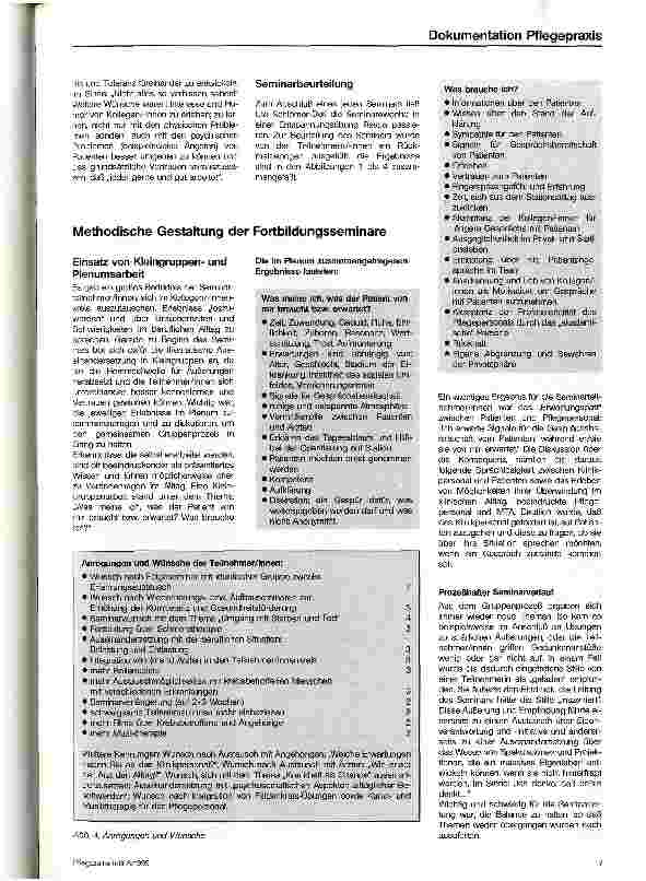 Vorschauseite 6: Betreuung krebskranker Menschen Ein Fortbildungsseminar zur Kompetenzund Gesundheitsförderung für Pflegepersonal und Medizinisch-Technische AssistentInnen