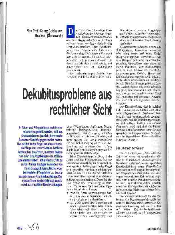 Vorschauseite 1: Dekubitusprobleme aus rechlticher Sicht