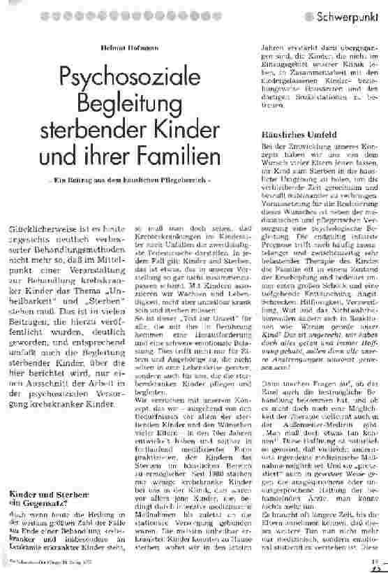 Vorschauseite 1: Psychosoziale Begleitung sterbender Kinder und ihrer Familien -Ein Beitrag aus dem häuslichen Pflegebereich-