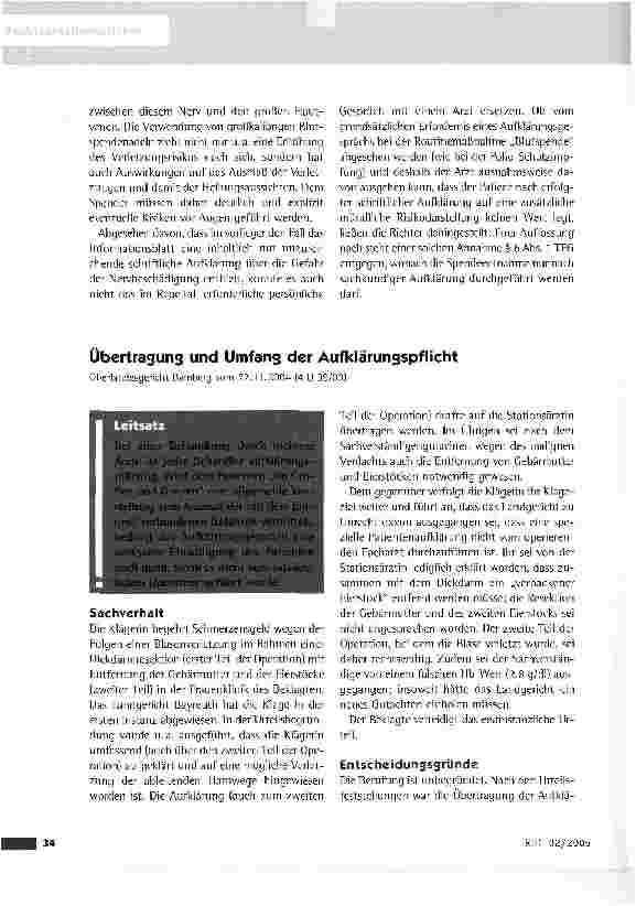 Vorschauseite 2: Ersatzansprüche eines Blutspenders wegen Verletzung eines Hautnervs