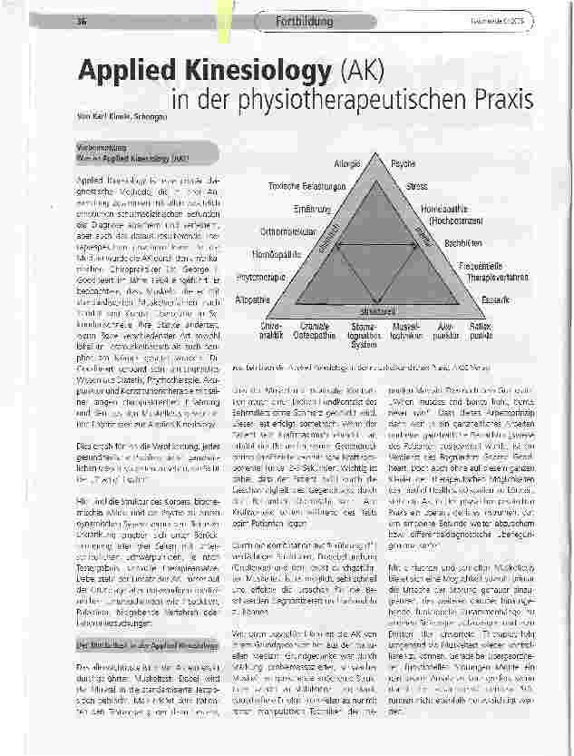Vorschauseite 1: Applied Kinesiology (AK) in der physiotherapeutischen Praxis