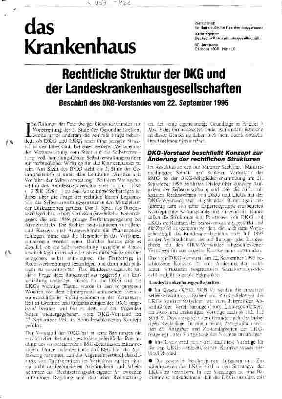 Vorschauseite 1: Rechtliche Struktur der DKG und der Landeskrankenhausgesellschaften Beschluß des DKG-Vorstandes vom 22. September 1995
