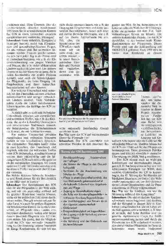 Vorschauseite 2: Pflege international Treffen des Rates der LändervertreterInnen (CNR) des Weltbundes der Krankenschwestern/-pfleger (ICN) Interview mit Barbara Schwochert