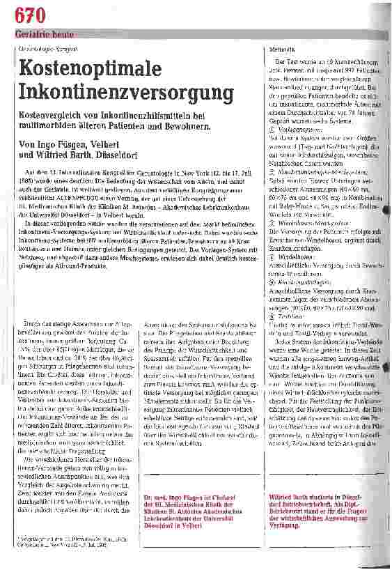 Vorschauseite 1: Kostenoptimale Inkontinenzversorgung - Kostenvergleich von Inkontinenz hilfsmitteln bei multimorbiden älteren Patienten und Bewohnern.