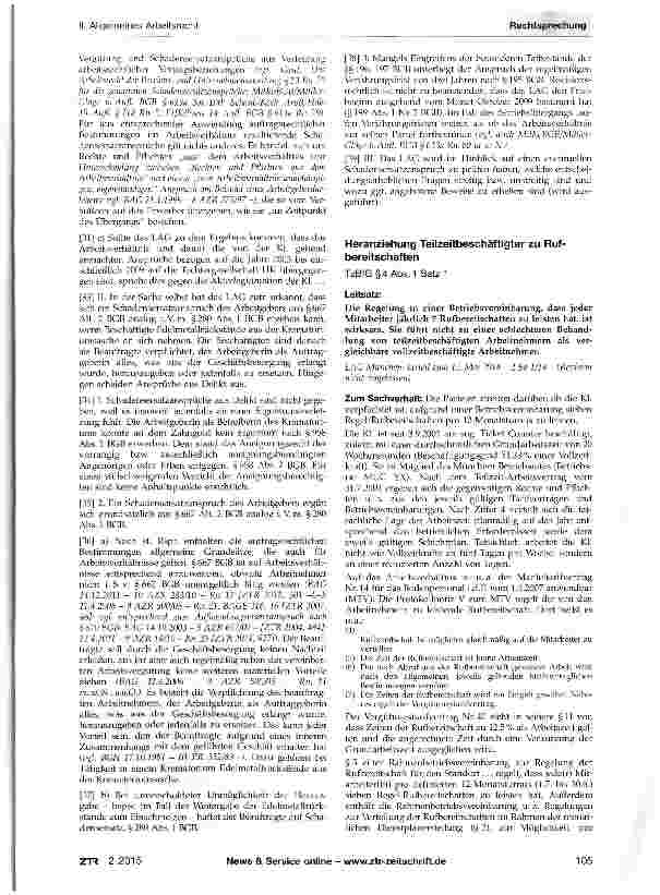 Vorschauseite 1: Heranziehung Teilzeitbeschäftigter zu Ruf-bereitschaften
