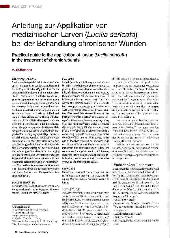 Vorschauseite 1: Anleitung zur Applikation von medizinischen Larven (Lucilia sericatä) bei der Behandlung chronischer Wunden