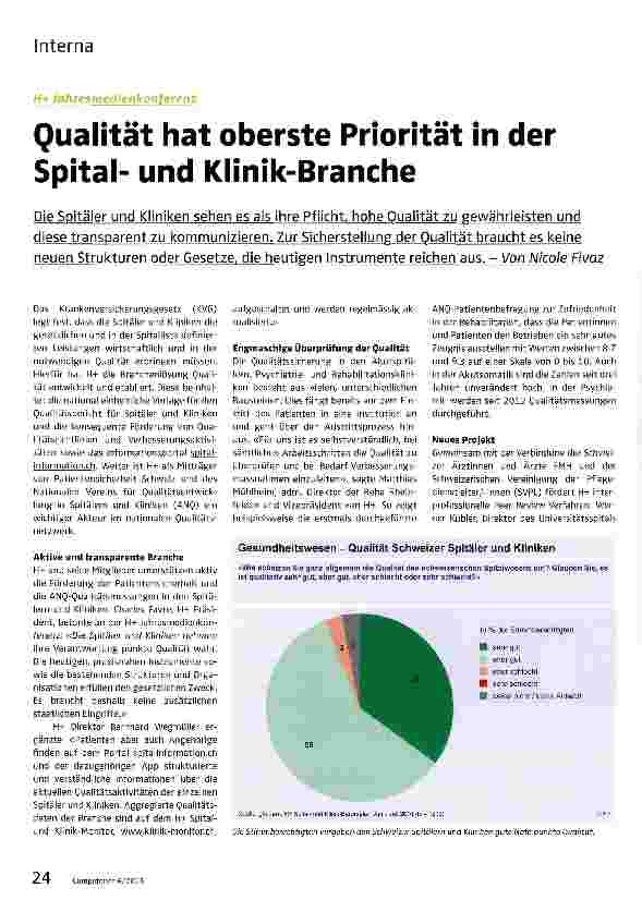 Vorschauseite 1: Qualität hat oberste Priorität in der Spitalund Klinik-Branche