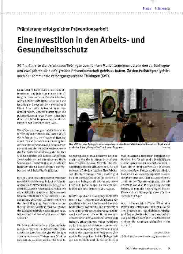Vorschauseite 1: Eine Investition in den Arbeitsund Gesundheitsschutz