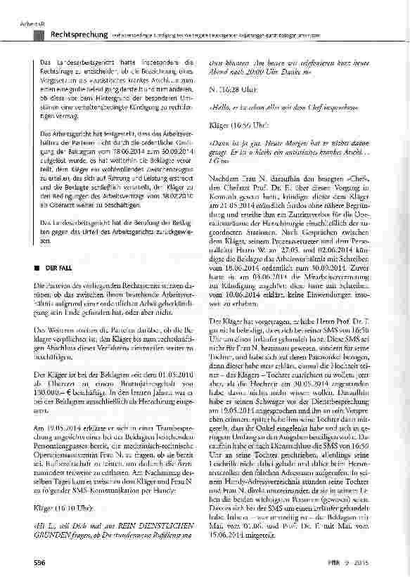 Vorschauseite 2: Verhaltensbedingte Kündigung bei Weitergabe beleidigender Äußerungen durch Kollegen unwirksam