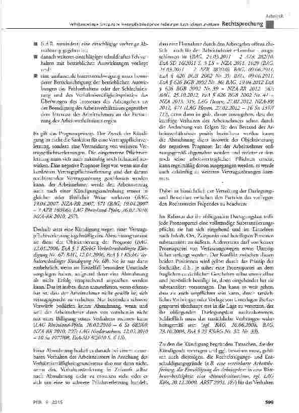 Vorschauseite 5: Verhaltensbedingte Kündigung bei Weitergabe beleidigender Äußerungen durch Kollegen unwirksam