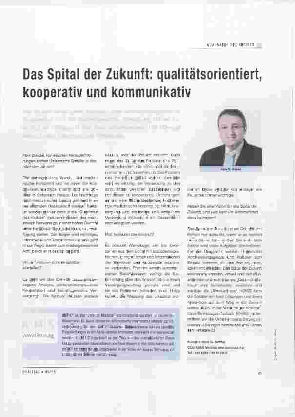 Vorschauseite 1: Das Spital der Zukunft: qualitätsorientiert, kooperativ und kommunikativ