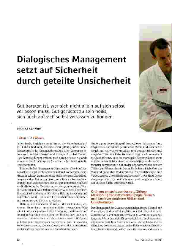 Vorschauseite 1: Dialogisches Management setzt auf Sicherheit durch geteilte Unsicherheit