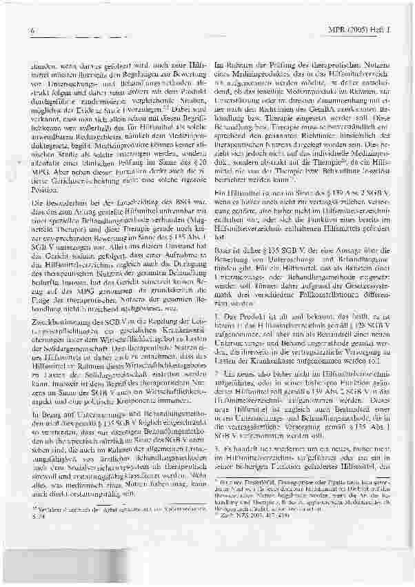 Vorschauseite 5: Zu den Voraussetzungen für die Aufnahme eines Medizinproduktes in das Hilfsmittelverzeichnis gem. § 139 SGB V