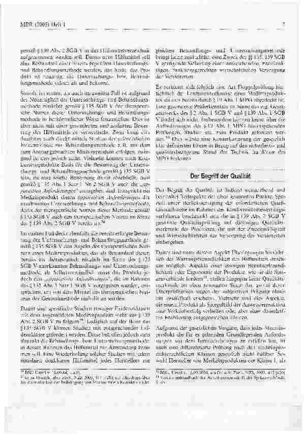 Vorschauseite 6: Zu den Voraussetzungen für die Aufnahme eines Medizinproduktes in das Hilfsmittelverzeichnis gem. § 139 SGB V
