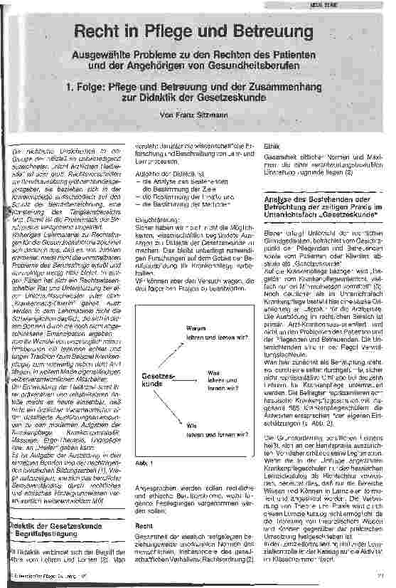 Vorschauseite 1: Recht in Pflege u. Betreuung. Ausgewählte Probleme zu den Rechten des Patienten und der Angehörigen von Gesundheitsberufen