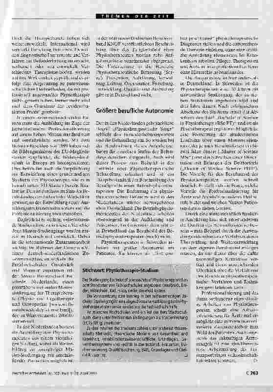Vorschauseite 2: Auf dem Weg zur ProfessionalisierungPhysiotherapie