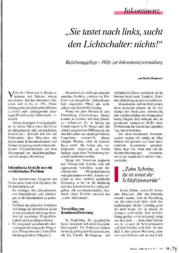 Vorschauseite 1: Sie tastet nach links, sucht den Lichtschalter: nichts! Beziehungspflege - Hilfe zur Inkontinenzvermeidung