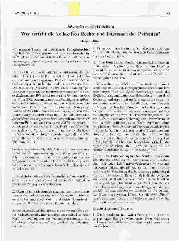 Vorschauseite 1: Wer vertritt die kollektiven Rechte und Interessen der Patienten?