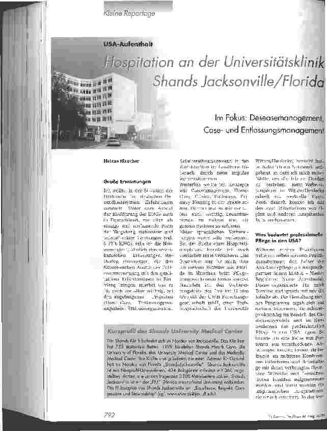 Vorschauseite 1: Hospiitation an der Universitätsklinik Shands Jacksonville/Florida