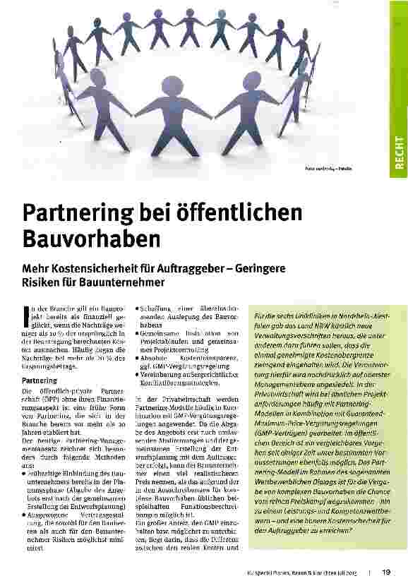Vorschauseite 1: Partnering bei öffentlichen Bauvorhaben Mehr Kostensicherheit für Auftraggeber-Geringere Risiken für Bauunternehmer
