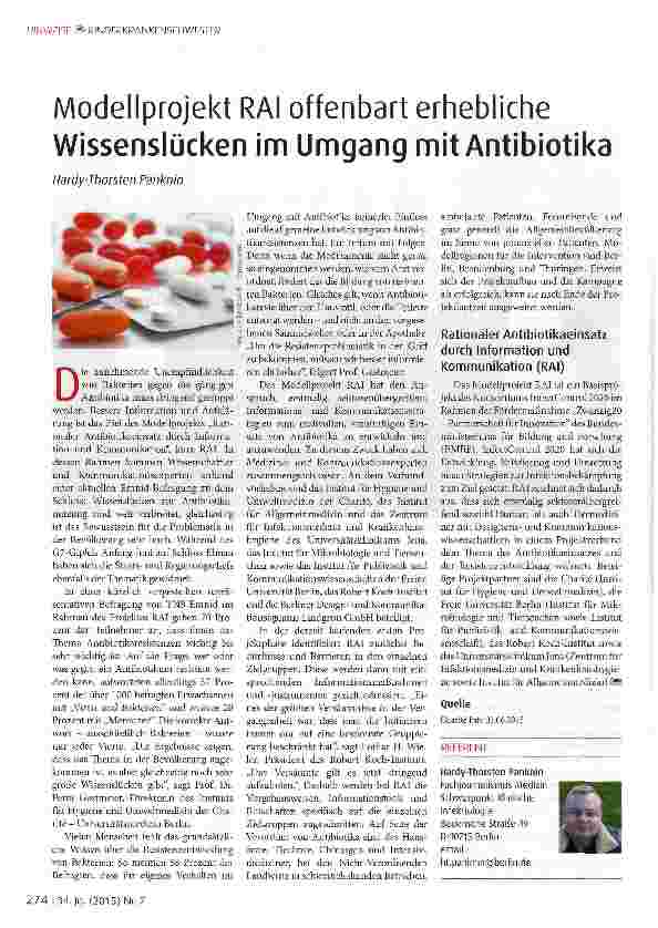 Vorschauseite 1: Modellprojekt RAI offenbart erhebliche Wissenslücken im Umgang mit Antibiotika