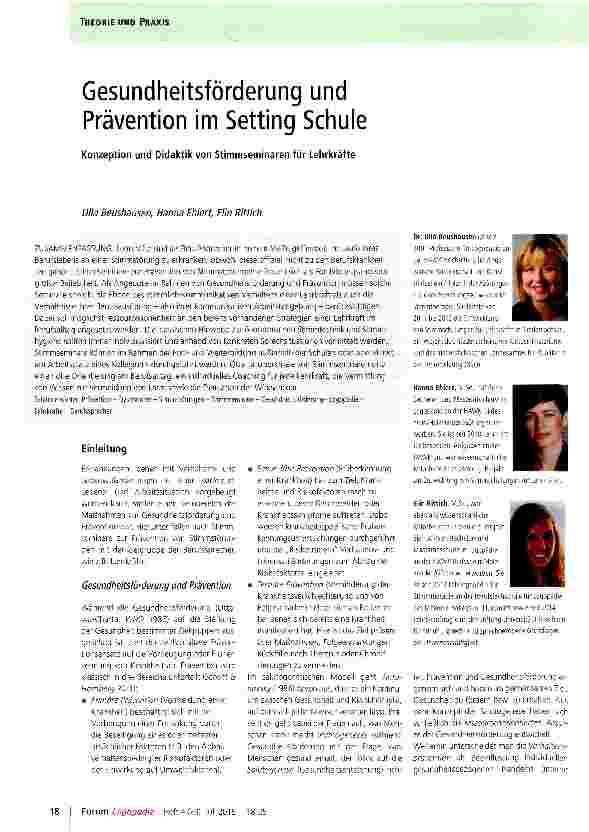 Vorschauseite 1: Gesundheitsförderung und Prävention im Setting Schule