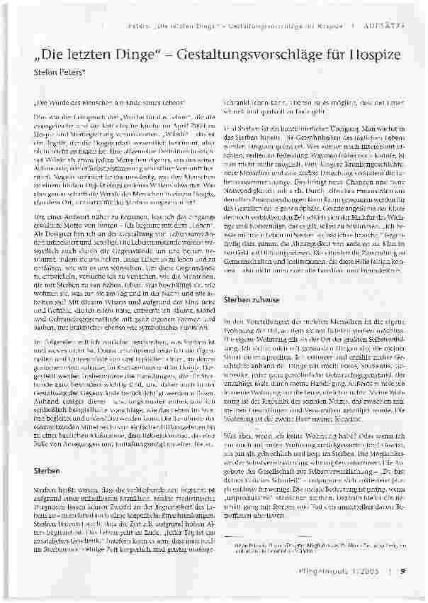 Vorschauseite 1: Die letzten Dinge - Gestaltungsvorschläge für Hospize