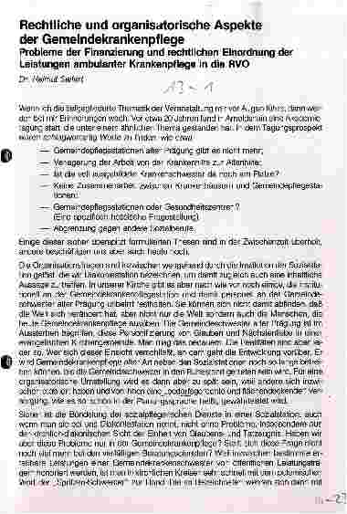 Vorschauseite 1: Rechtliche und organisatorische Aspekte der Gemeindekrankenpflege Probleme der Finanzierung und rechtliche Einordnung der Leistungen