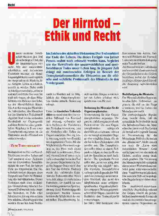 Vorschauseite 1: Der Hirntod - Ethik und Recht
