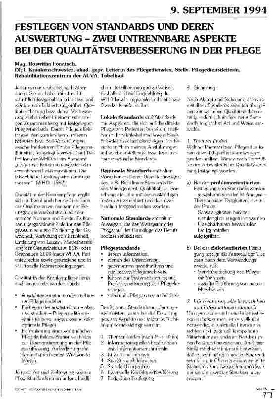Vorschauseite 1: Festlegen von Standards und deren Auswertungzwei untrennbare Aspekte bei der Qualitätsverbesserung in der Pflege