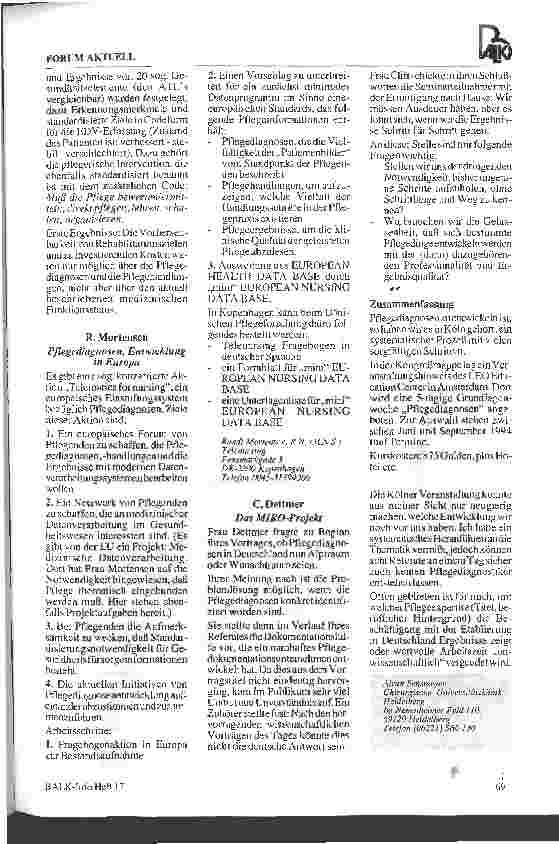 Vorschauseite 3: 1. Kongreß Pflegediagnosen am 19. Mai 1994 in Köln