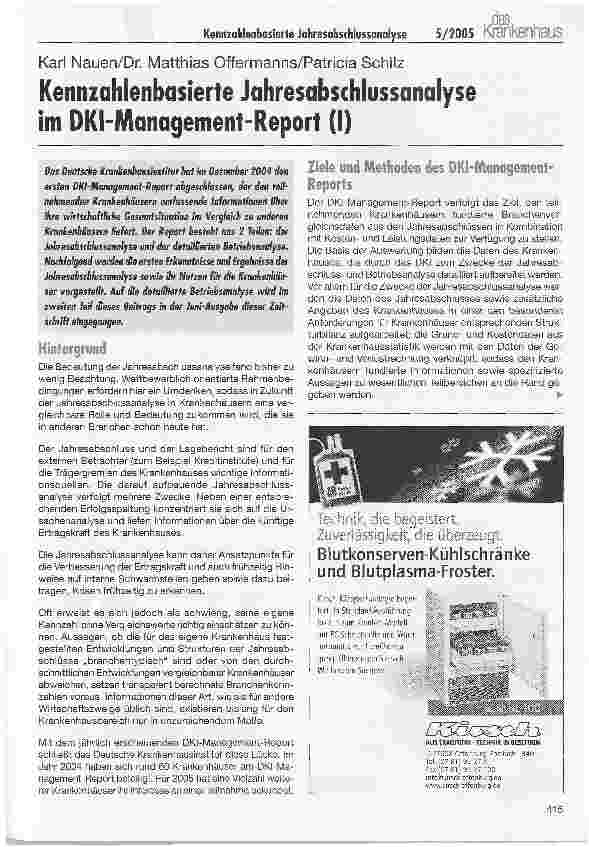 Vorschauseite 1: Kennzahlenbasierte Jahresabschlussanalyse im DKI-Management-Report (I)