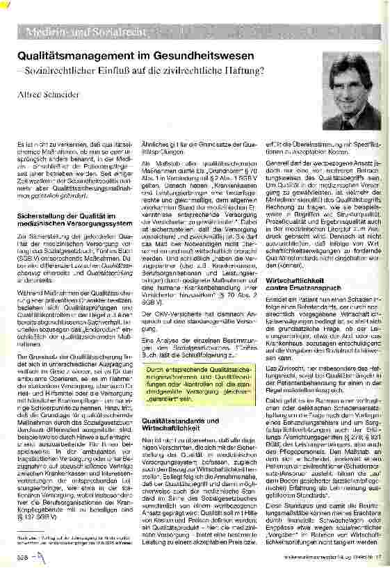 Vorschauseite 1: Qualitätsmanagement im Gesundheitswesen Sozialrechtlicher Einfluß auf die zivilrechtliche Haftung?