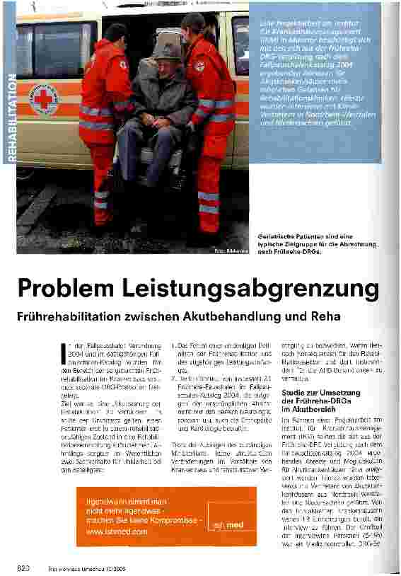 Vorschauseite 1: Problem LeistungsabgrenzungFrührehabilitation zwischen Akutbehandlung und Reha