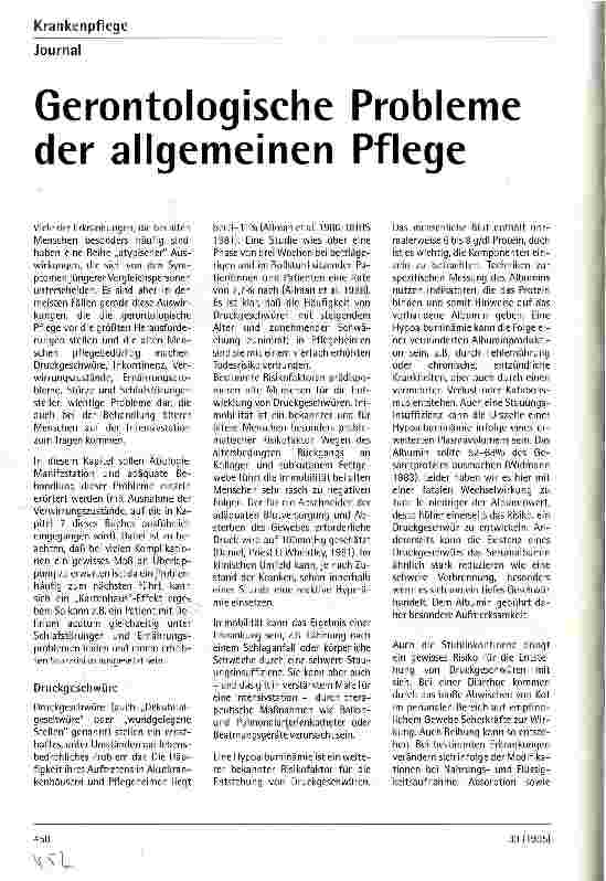 Vorschauseite 1: Gerontologische Probleme der allgemeinen Pflege Buchauszug