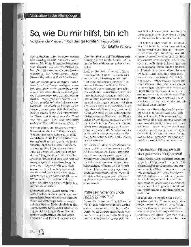 Vorschauseite 1: So, wie du mir hilfst, bin ich Validierende Pflege umfaßt den gesamten Pflegeprozeß