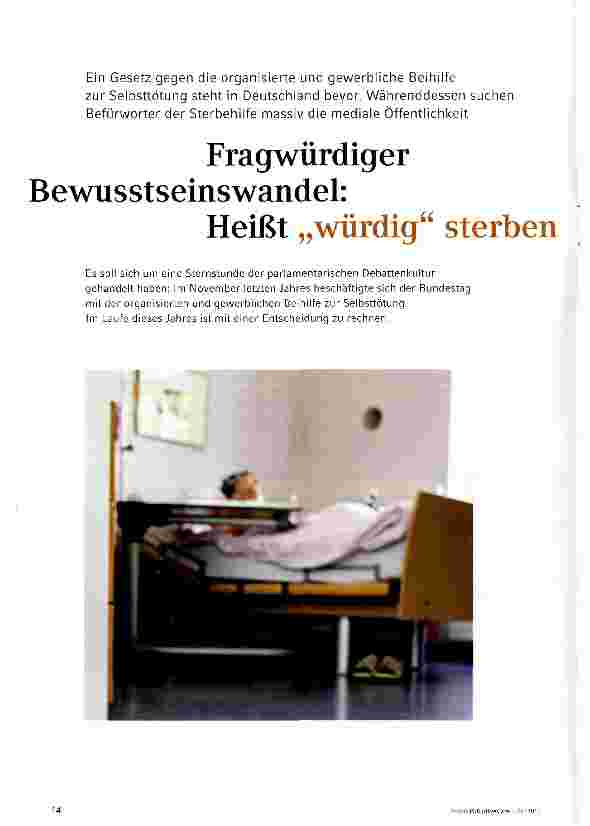 Vorschauseite 1: Fragwürdiger Bewusstseinswandel: Heißt würdig sterben schnell sterben