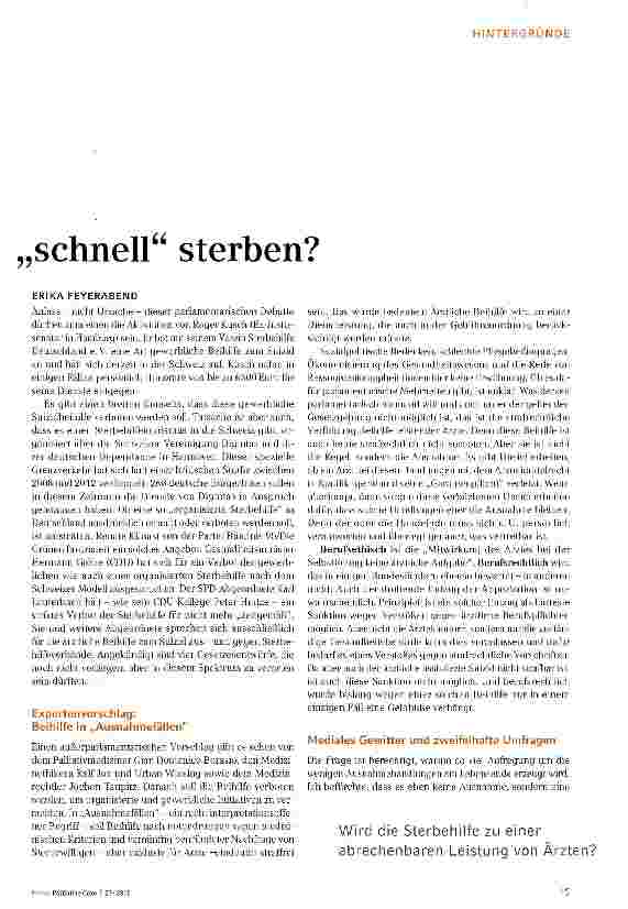 Vorschauseite 2: Fragwürdiger Bewusstseinswandel: Heißt würdig sterben schnell sterben