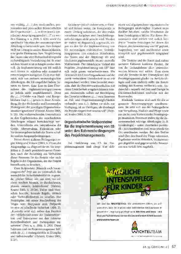 Vorschauseite 3: Implementierung von Entwicklungs-fördernder Betreuung in der Neonatologie aus Sicht der Organisationsberatung Teil 2