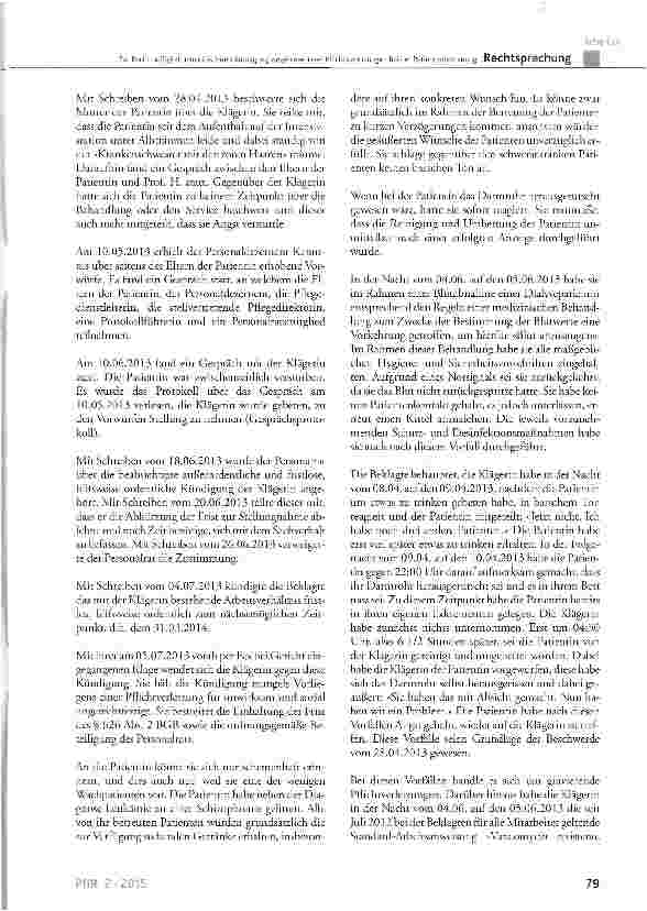Vorschauseite 2: Zur Rechtmäfiigkeit einer fristlosen Kündigung wegen mehrerer Pflichtverletzungen bei der Patientenbetreuung BGB § 626; KSchC § 1