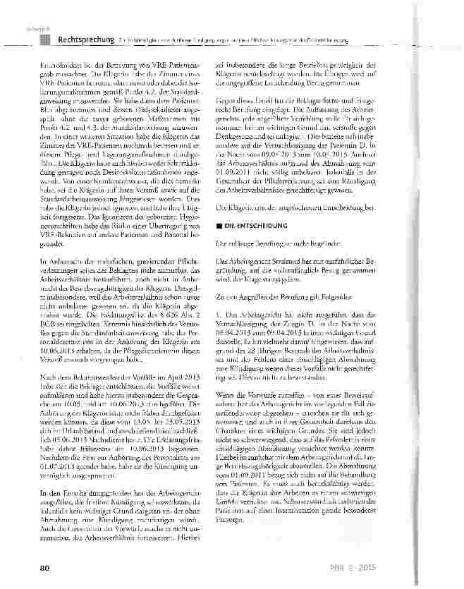 Vorschauseite 3: Zur Rechtmäfiigkeit einer fristlosen Kündigung wegen mehrerer Pflichtverletzungen bei der Patientenbetreuung BGB § 626; KSchC § 1