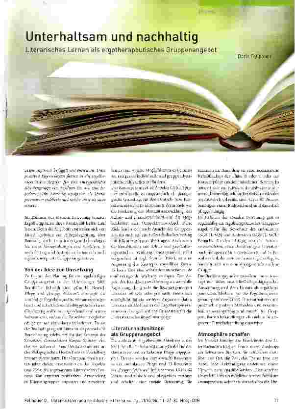 Vorschauseite 1: Unterhaltsam und nachhaltig Literarisches Lernen als ergotherapeutisches Gruppenangebot