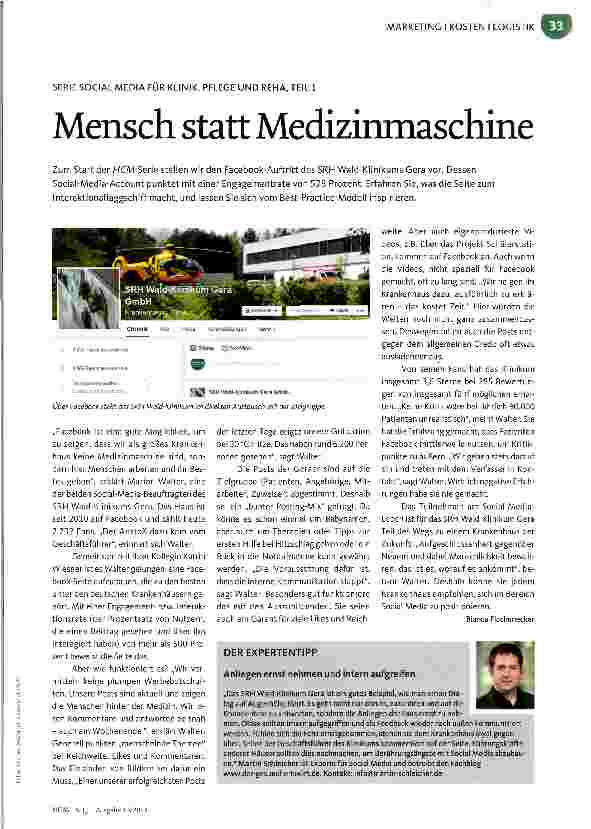 Vorschauseite 1: SERIE SOCIAL MEDIA FÜR KLINIK, PFLEGE UND REHA, TEIL 1 Mensch statt Medizinmaschine
