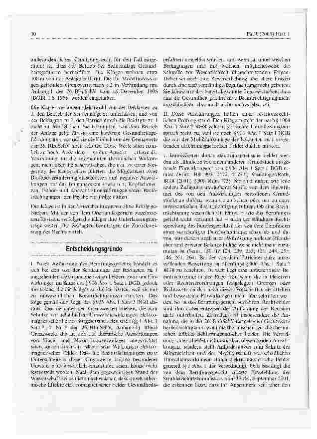 Vorschauseite 2: Gesundheitsschäden durch Mobilfunksende-Anlage?BGH, Urteil vom 13. Februar 2004, AZ: V ZR 218/01