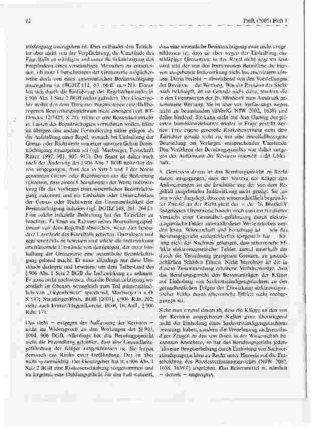 Vorschauseite 4: Gesundheitsschäden durch Mobilfunksende-Anlage?BGH, Urteil vom 13. Februar 2004, AZ: V ZR 218/01