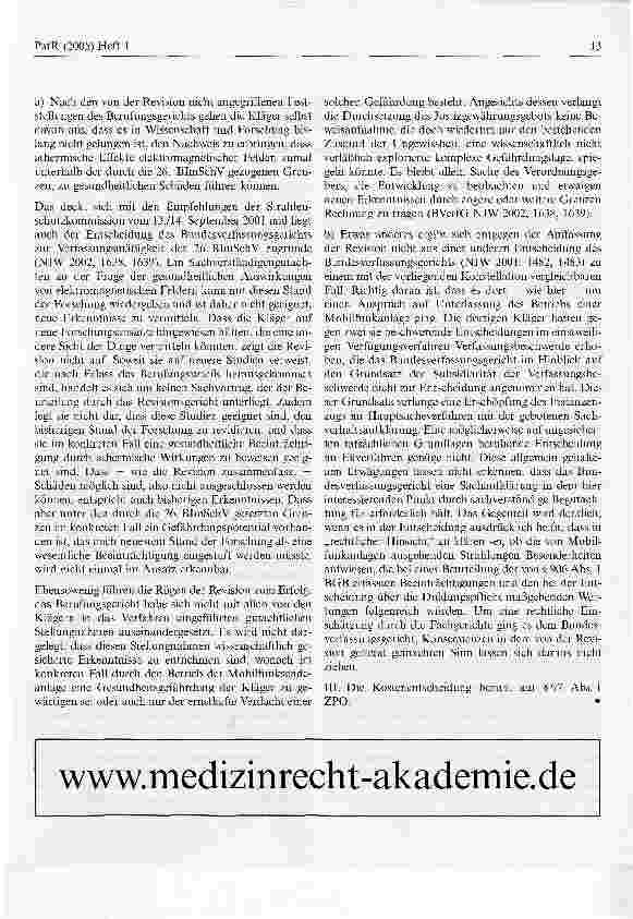 Vorschauseite 5: Gesundheitsschäden durch Mobilfunksende-Anlage?BGH, Urteil vom 13. Februar 2004, AZ: V ZR 218/01