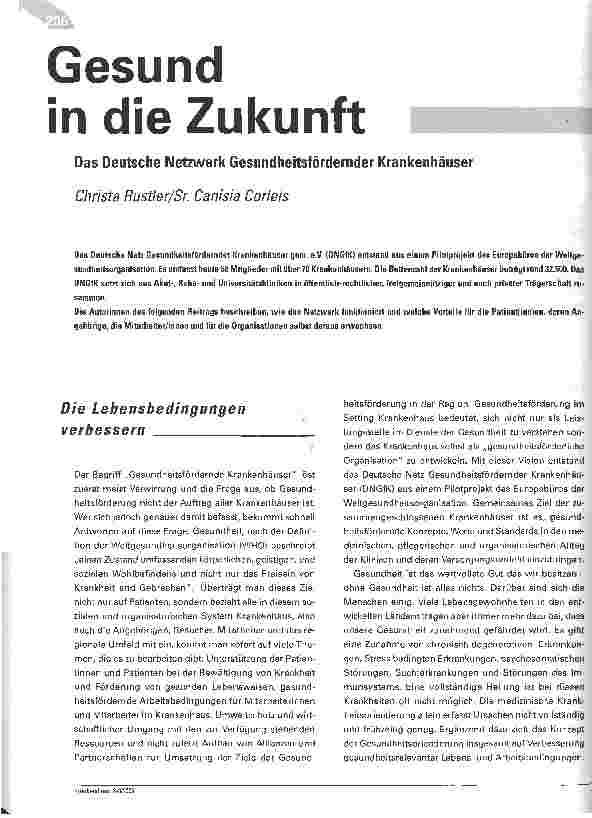 Vorschauseite 1: Gesund in die Zukunft Das Deutsche Netzwerk Gesundheitsfördernder Krankenhäuser