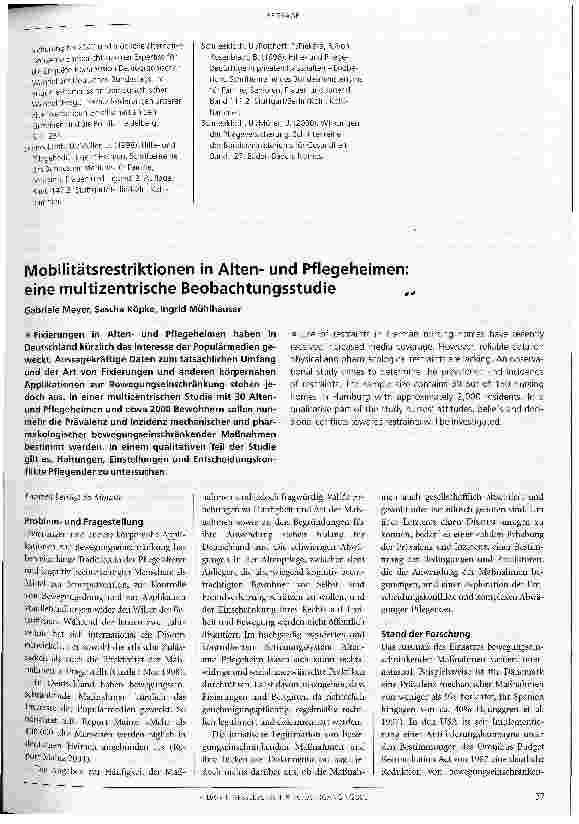 Vorschauseite 1: Mobilitätsrestriktionen in Altenund Pflegeheimen: eine multizentrische Beobachtungsstudie