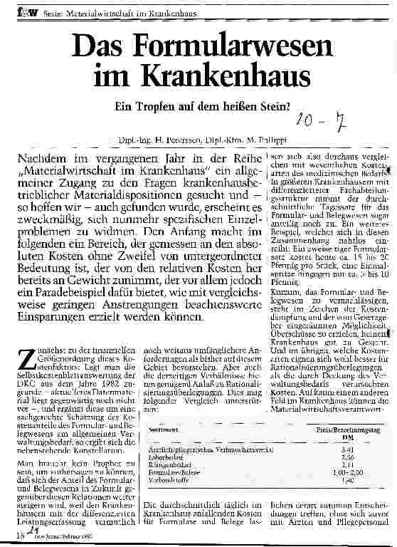 Vorschauseite 1: Das Formularwesen im Krankenhaus Ein Tropfen auf den heißen Stein?