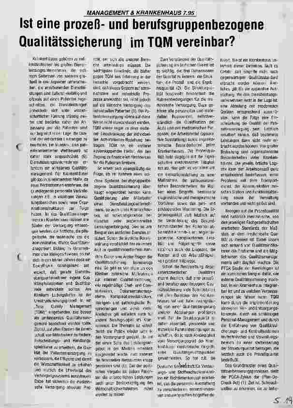 Vorschauseite 1: Ist eine prozeßund berufsgruppenbezogene Qualitätssicherung im TQM vereinbar?